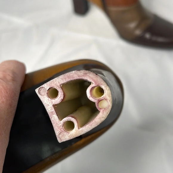 5/$25 Y2K Brown Patchwork Booties Faux Leather Square Toe Size 7.5 *As Is* - Picture 10 of 11